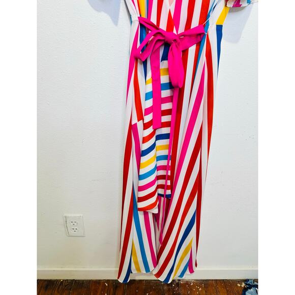 COLOR ME COURTNEY White Multicolor Stripes Taira Front Slit Wrap Dress size XS - Picture 7 of 16